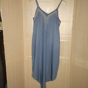 Knox Rose Blue Silky Boho Hankerchief Dress Medium